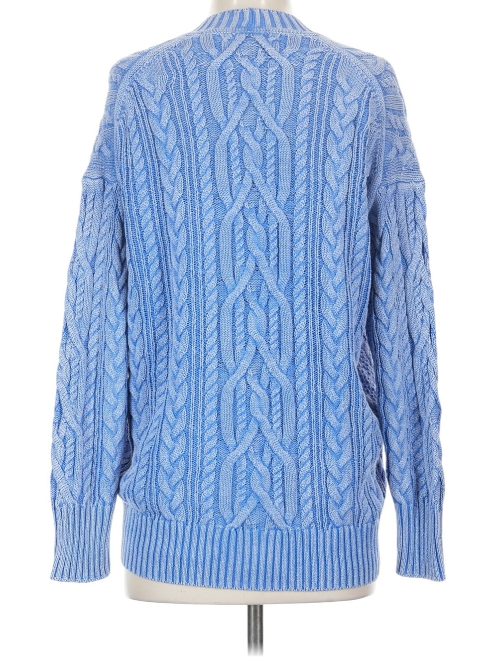 J. Crew Cable Knit V-Neck Cardigan Sweater Size Small Blue Beachy Cotton Summer - Picture 2 of 7